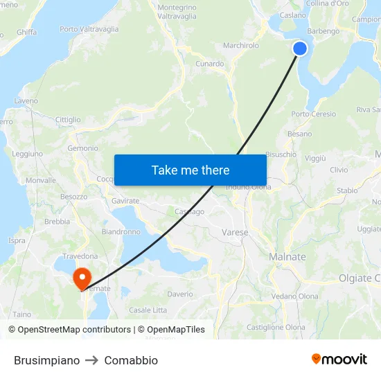 Brusimpiano to Comabbio map