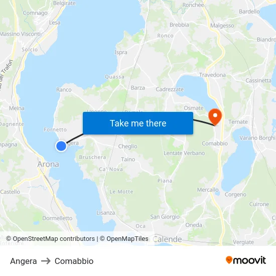 Angera to Comabbio map