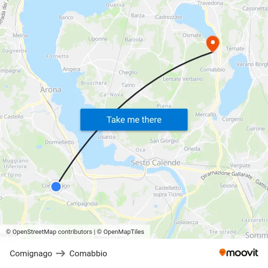 Comignago to Comabbio map