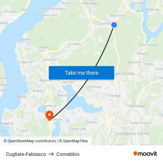 Cugliate-Fabiasco to Comabbio map