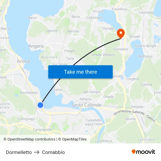 Dormelletto to Comabbio map