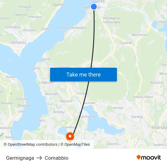Germignaga to Comabbio map