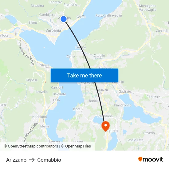 Arizzano to Comabbio map