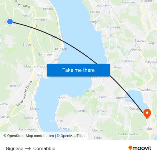 Gignese to Comabbio map