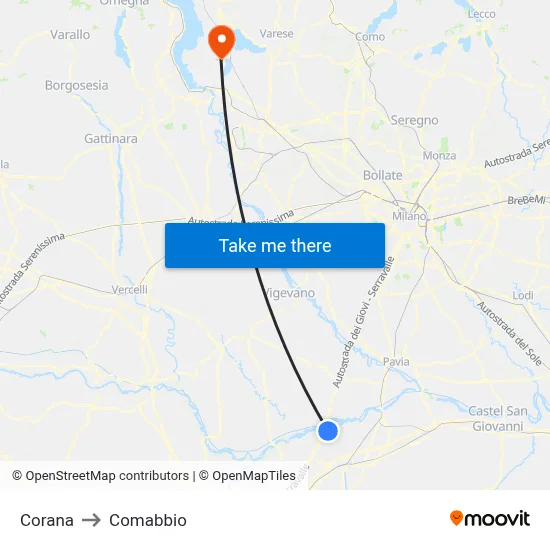 Corana to Comabbio map