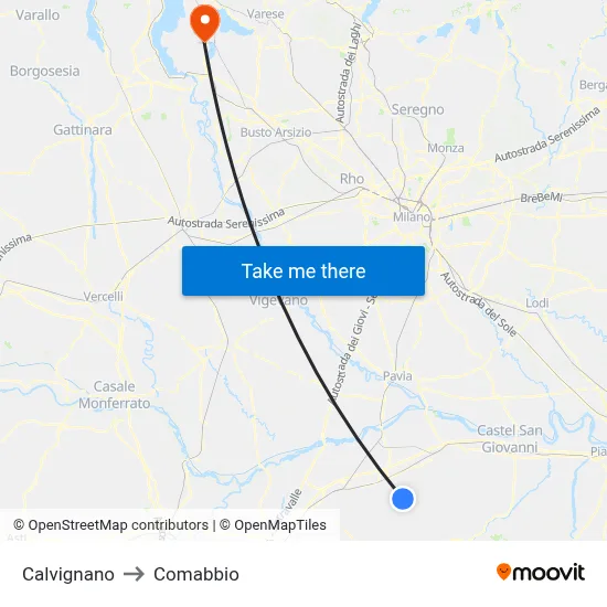 Calvignano to Comabbio map