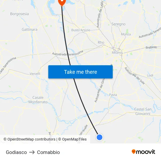 Godiasco to Comabbio map