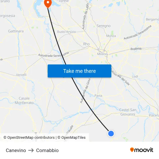 Canevino to Comabbio map