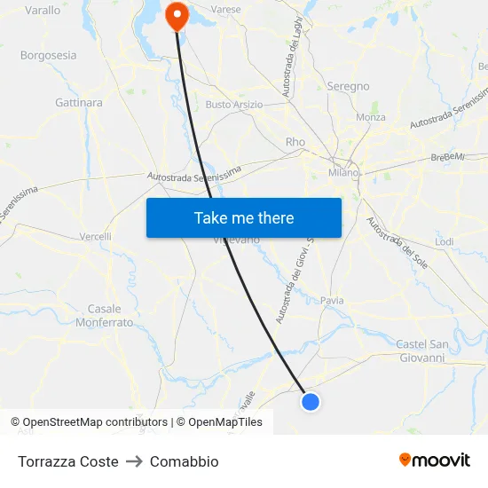 Torrazza Coste to Comabbio map
