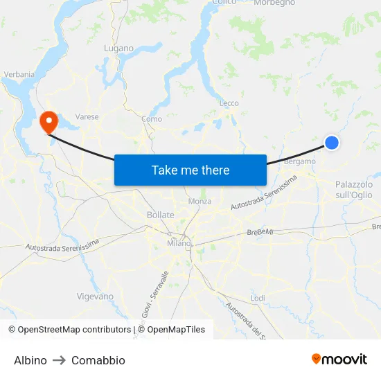 Albino to Comabbio map
