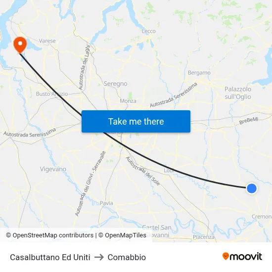 Casalbuttano Ed Uniti to Comabbio map