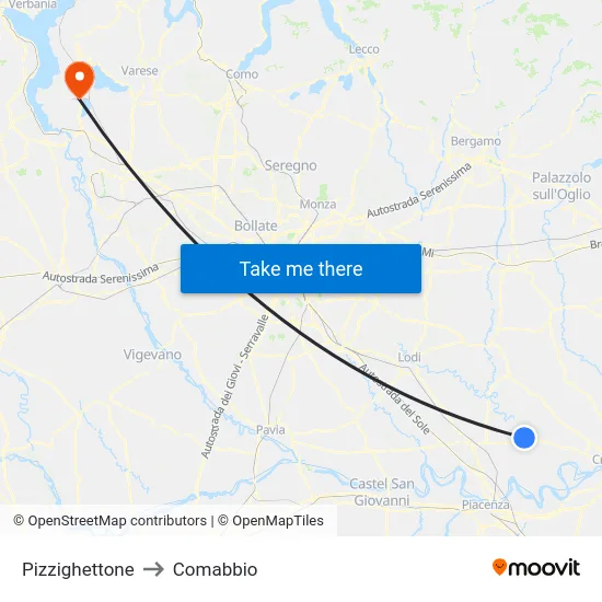 Pizzighettone to Comabbio map