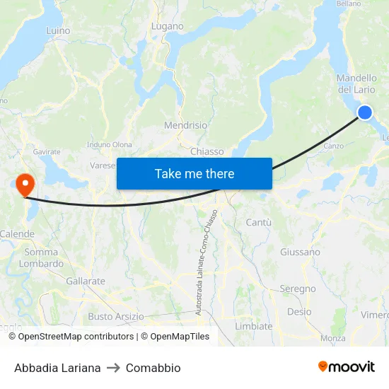 Abbadia Lariana to Comabbio map