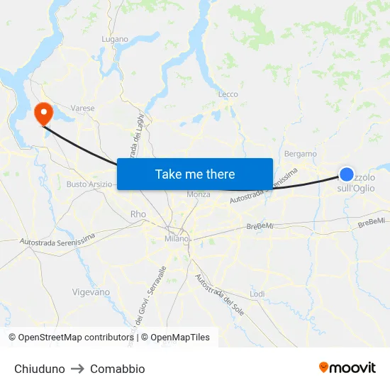 Chiuduno to Comabbio map
