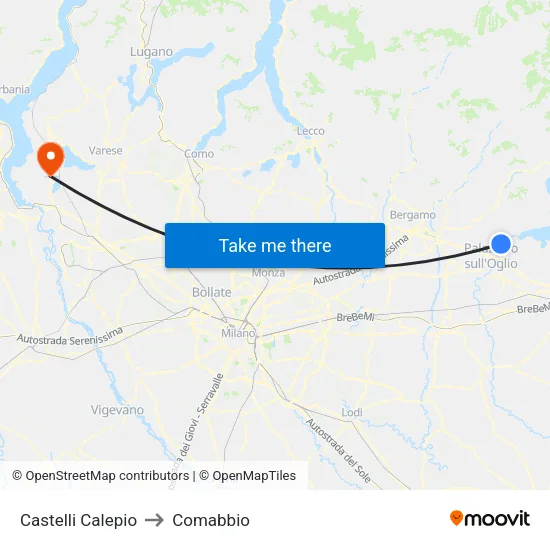 Castelli Calepio to Comabbio map