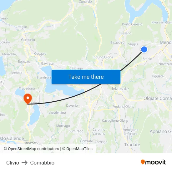 Clivio to Comabbio map