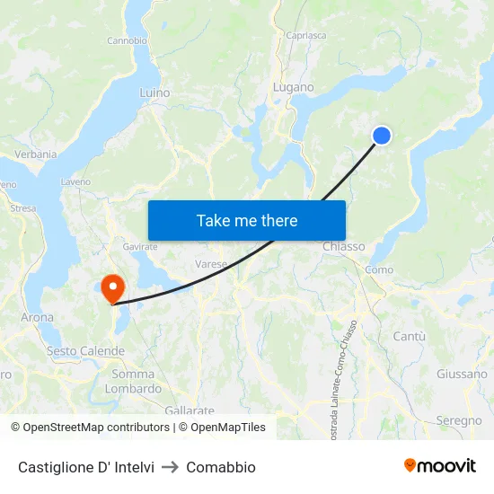 Castiglione d'Intelvi to Comabbio map