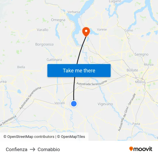 Confienza to Comabbio map