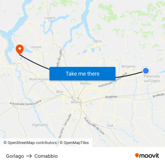Gorlago to Comabbio map