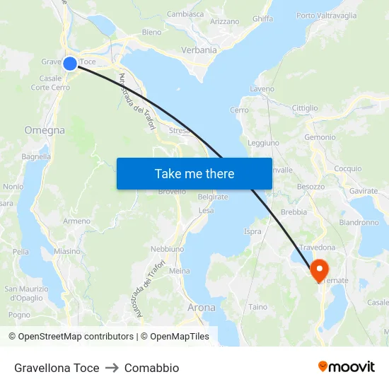 Gravellona Toce to Comabbio map