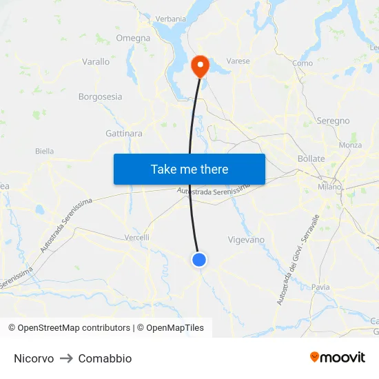Nicorvo to Comabbio map
