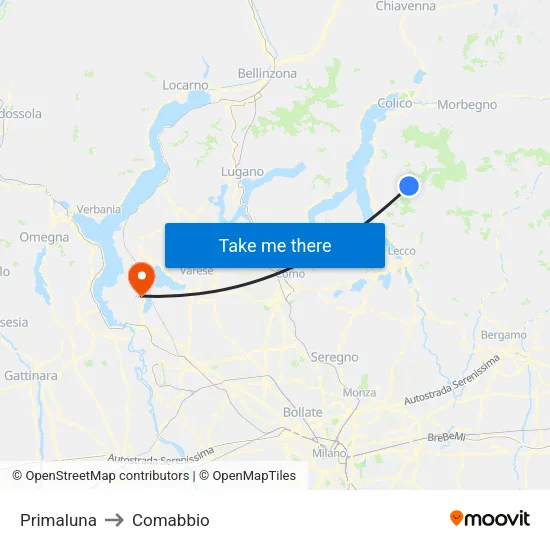 Primaluna to Comabbio map