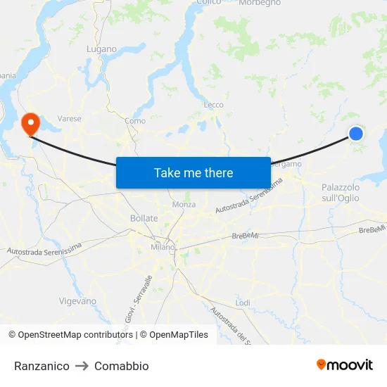 Ranzanico to Comabbio map