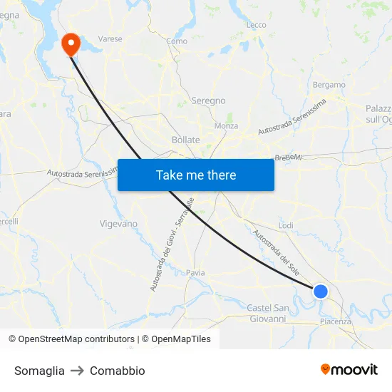 Somaglia to Comabbio map
