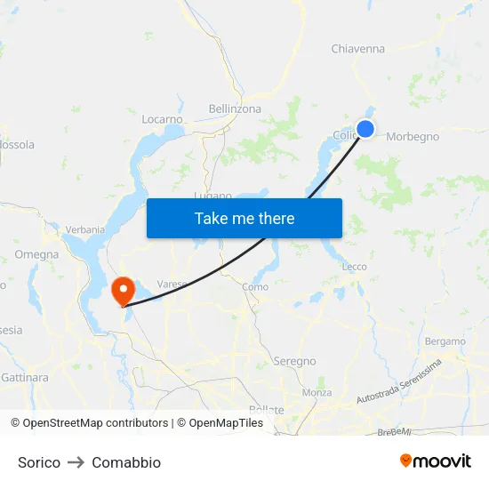 Sorico to Comabbio map