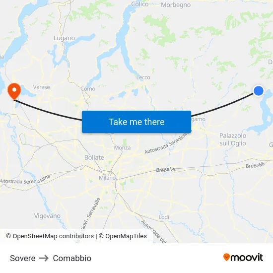 Sovere to Comabbio map