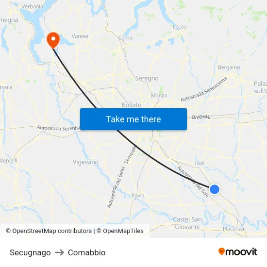 Secugnago to Comabbio map