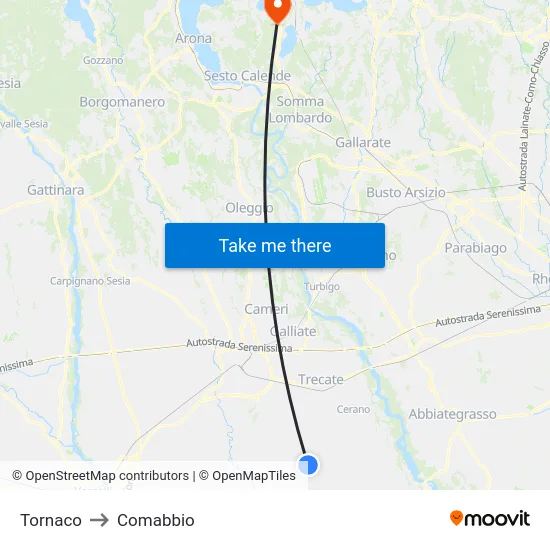 Tornaco to Comabbio map