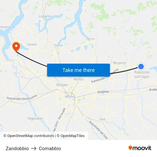 Zandobbio to Comabbio map