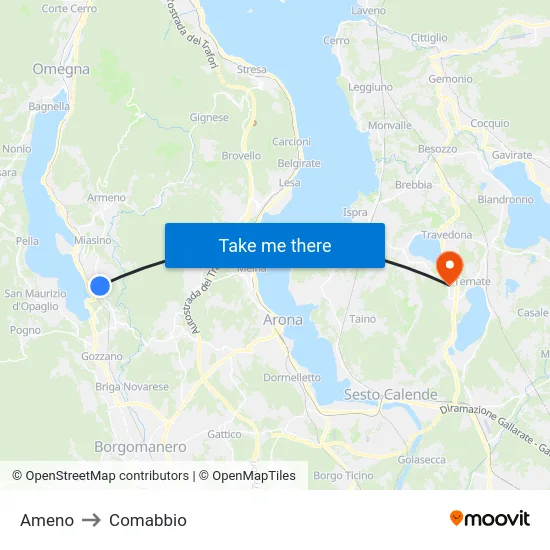 Ameno to Comabbio map