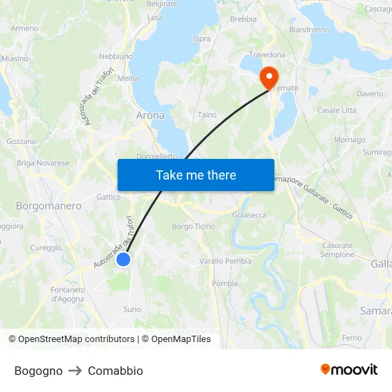 Bogogno to Comabbio map