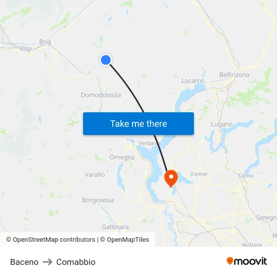 Baceno to Comabbio map