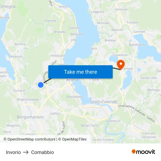 Invorio to Comabbio map