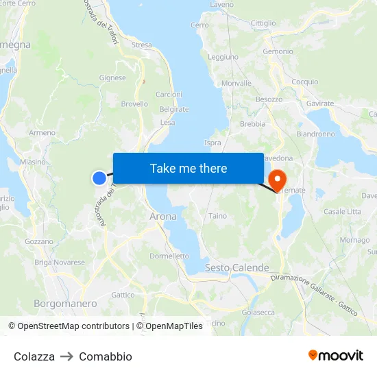 Colazza to Comabbio map