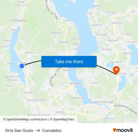 Orta San Giulio to Comabbio map