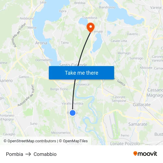 Pombia to Comabbio map