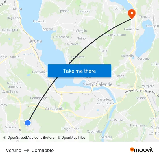 Veruno to Comabbio map