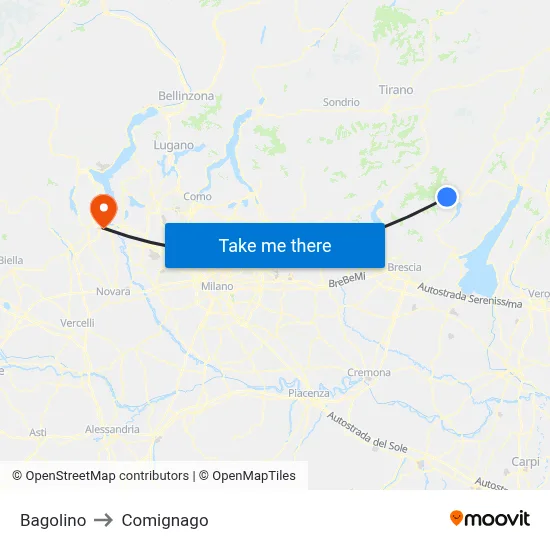Bagolino to Comignago map