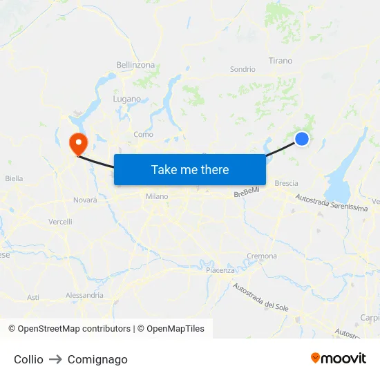 Collio to Comignago map