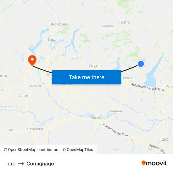 Idro to Comignago map
