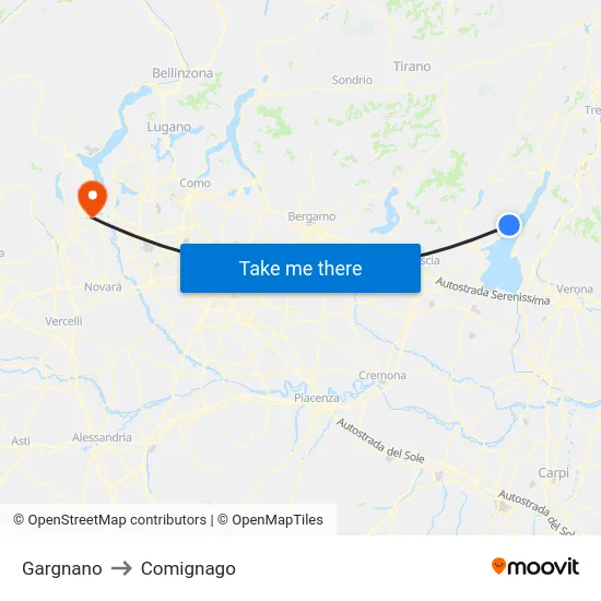 Gargnano to Comignago map