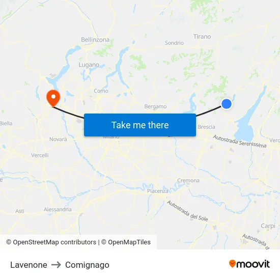 Lavenone to Comignago map
