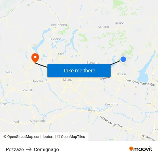 Pezzaze to Comignago map