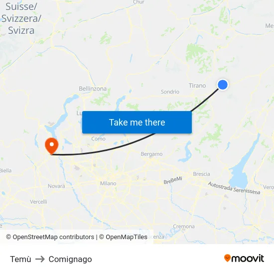 Temù to Comignago map