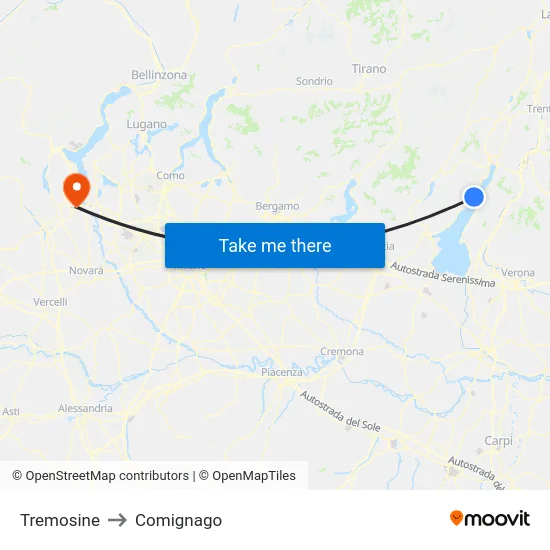 Tremosine to Comignago map