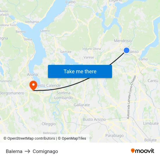 Balerna to Comignago map